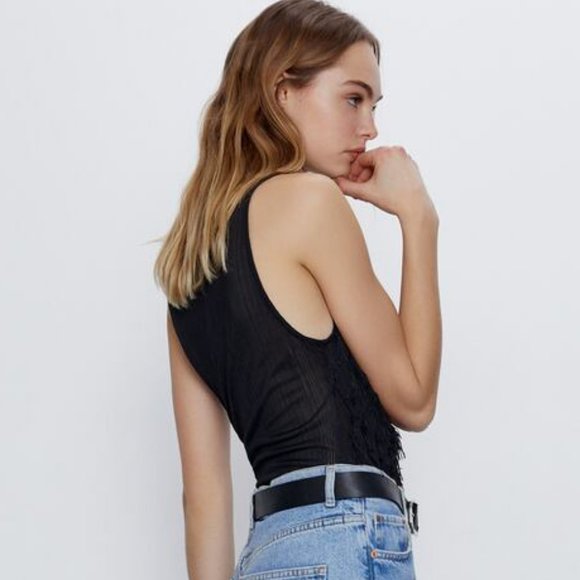 NWT Zara Fringed Bodysuit Black - Picture 3 of 9